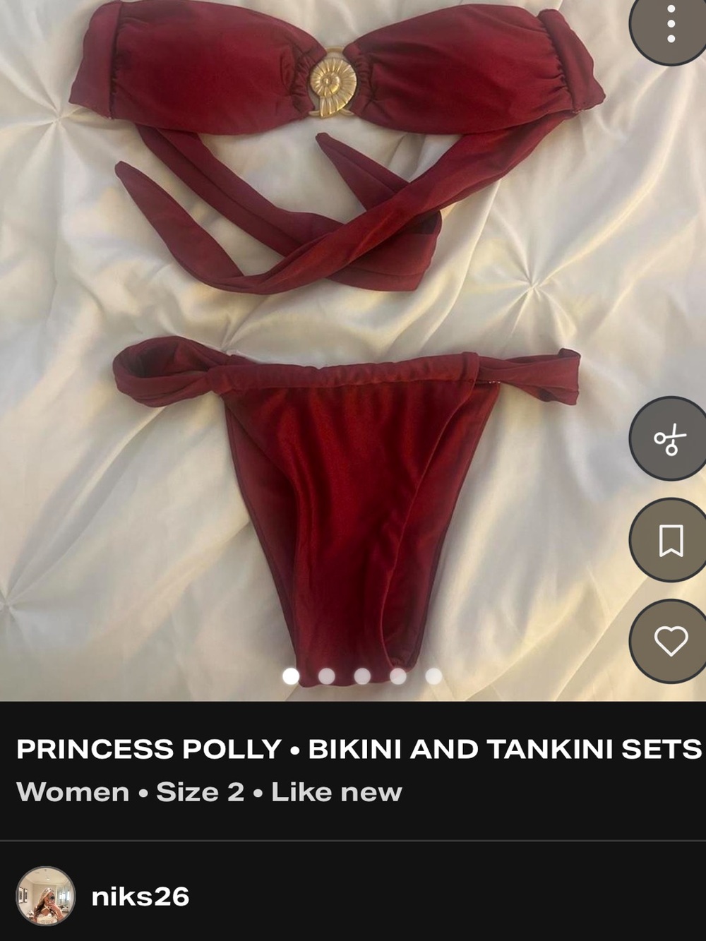 Princess Polly Burgundy Bikini Set with Gold Shell Detail